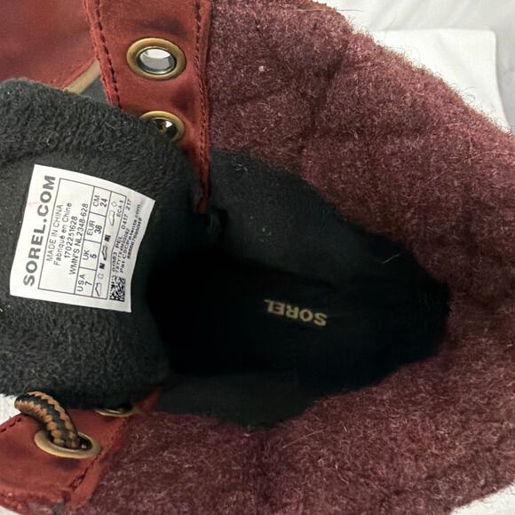 Sorel Boots Womens Size 7 Slimpack Lace II Red Leather Winter Snow Duck - Picture 4 of 10